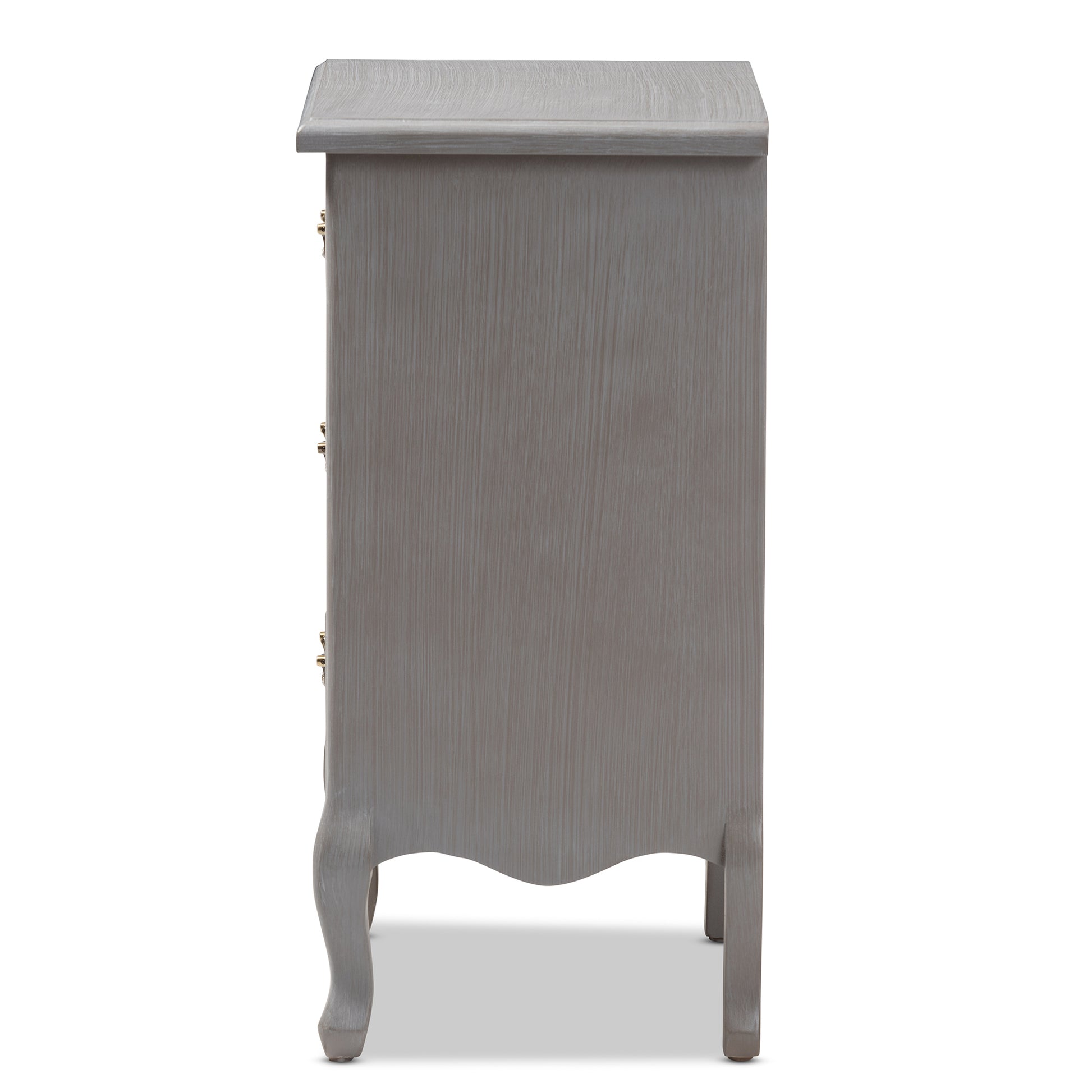 Baxton Studio Capucine Antique French Country Cottage Grey Finished Wood 3-Drawer End Table | Cabinets | Modishstore - 7