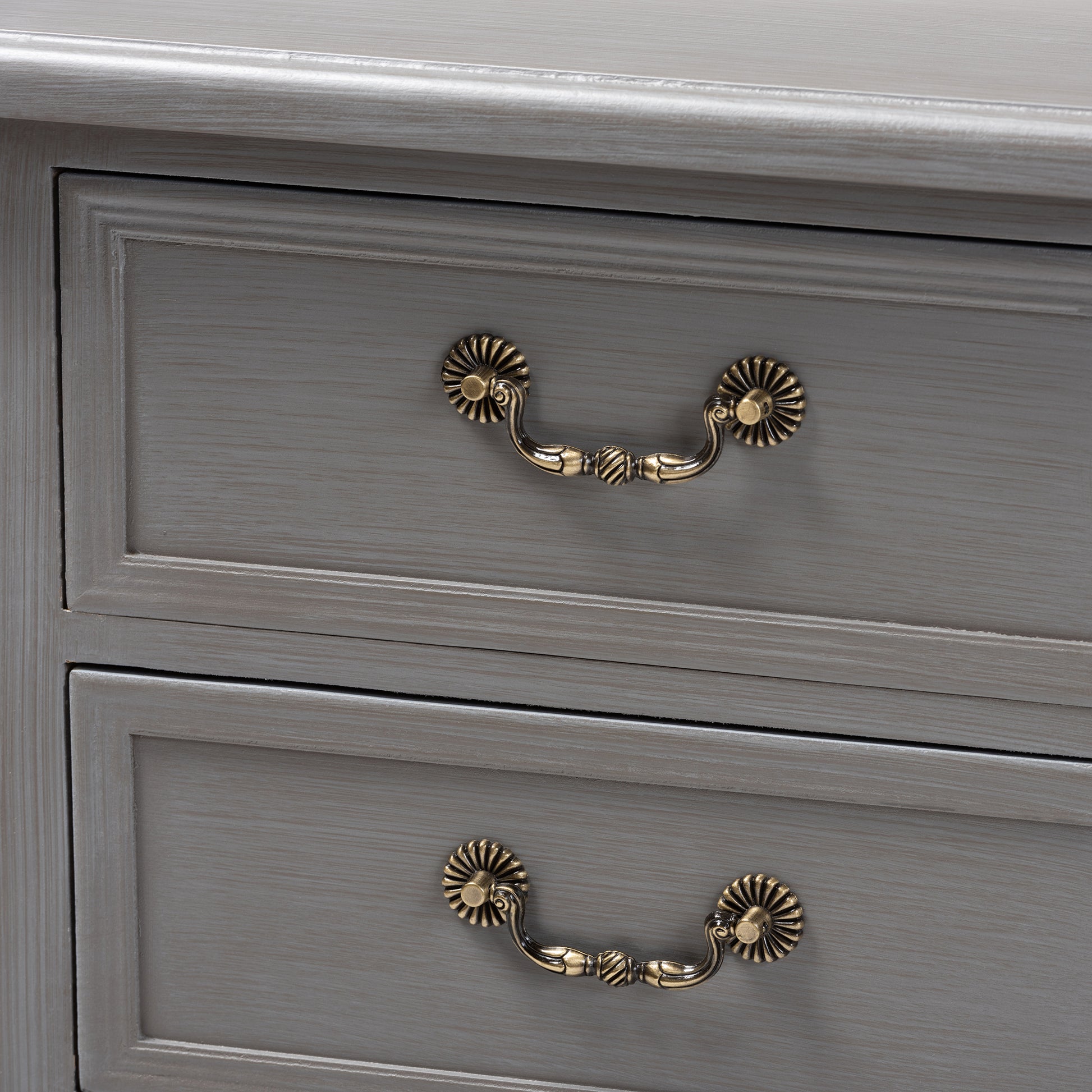 Baxton Studio Capucine Antique French Country Cottage Grey Finished Wood 3-Drawer End Table | Cabinets | Modishstore - 9