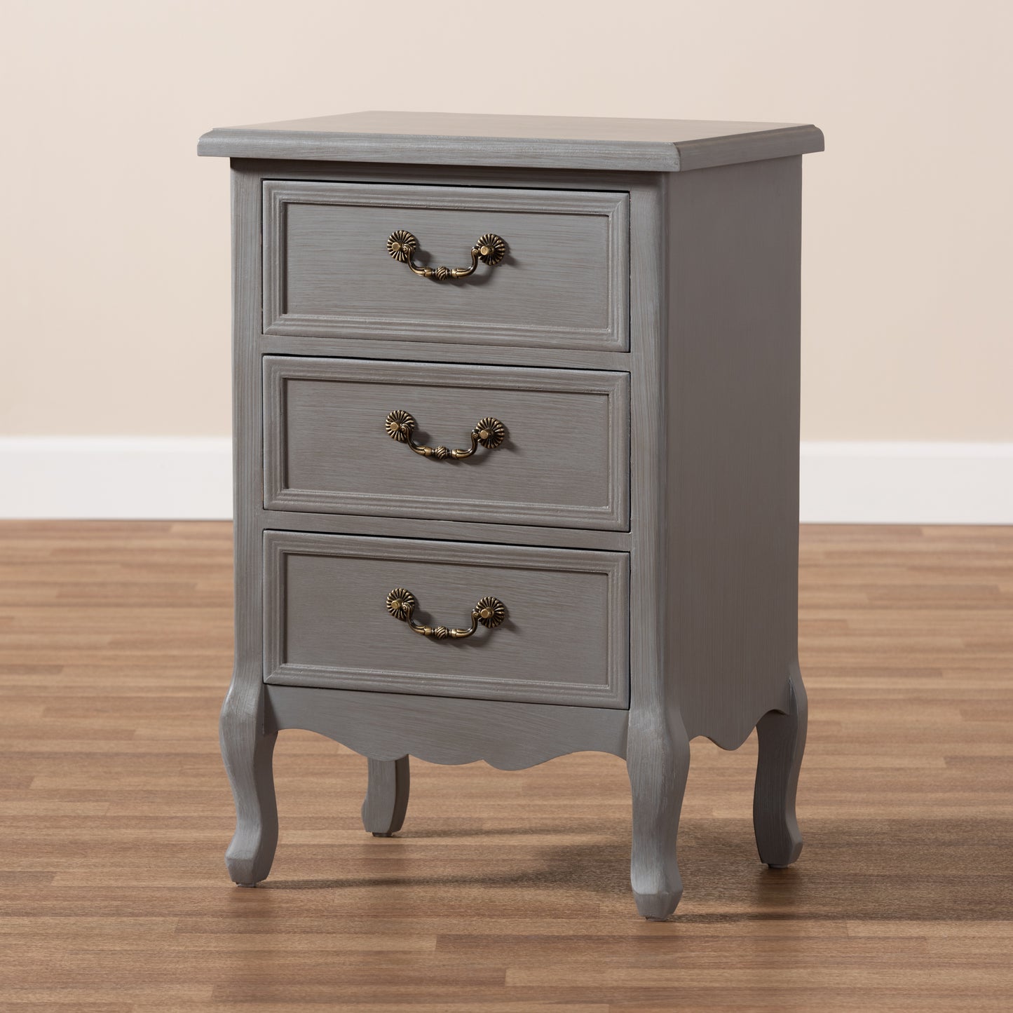 Baxton Studio Capucine Antique French Country Cottage Grey Finished Wood 3-Drawer End Table | Cabinets | Modishstore - 2