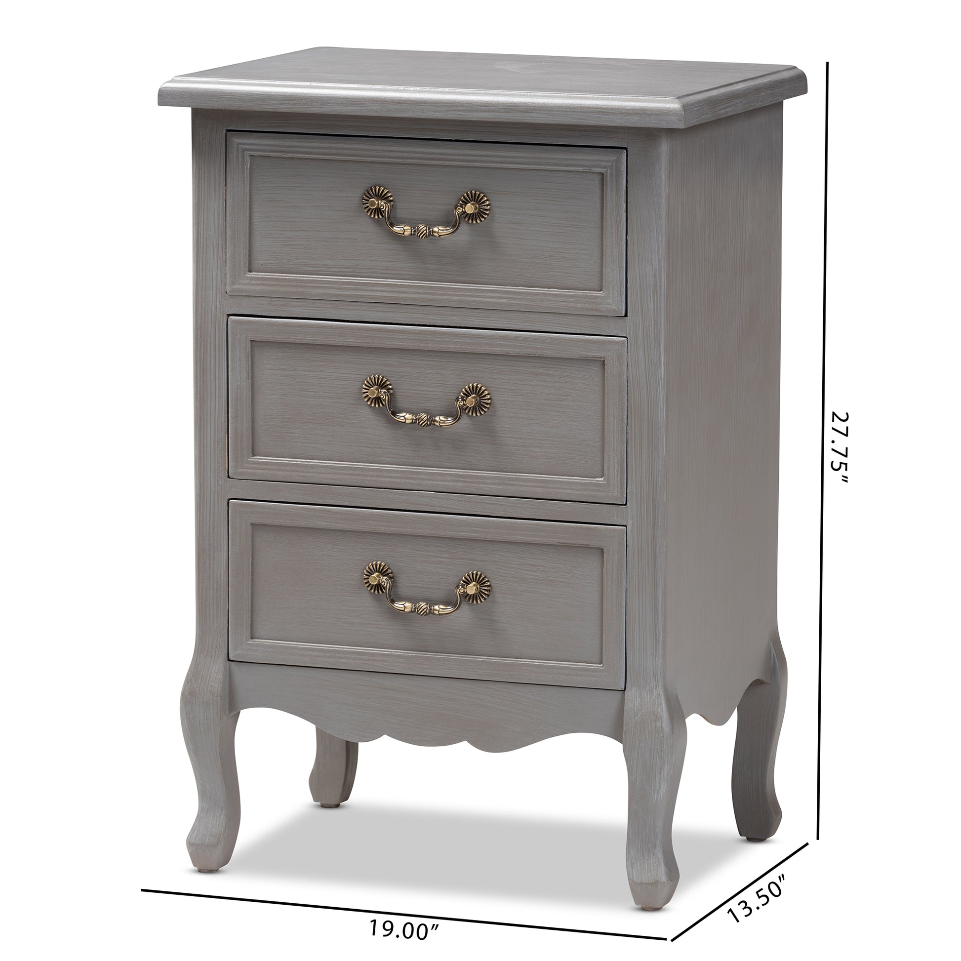 Baxton Studio Capucine Antique French Country Cottage Grey Finished Wood 3-Drawer End Table | Cabinets | Modishstore - 3