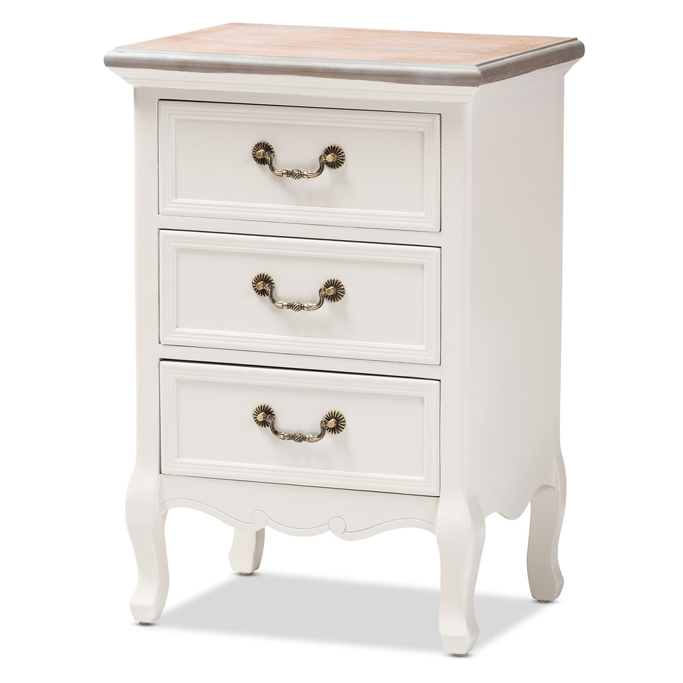Baxton Studio Capucine Antique French Country Cottage Two Tone Natural Whitewashed Oak and White Finished Wood 3-Drawer End Table | Cabinets | Modishstore - 4