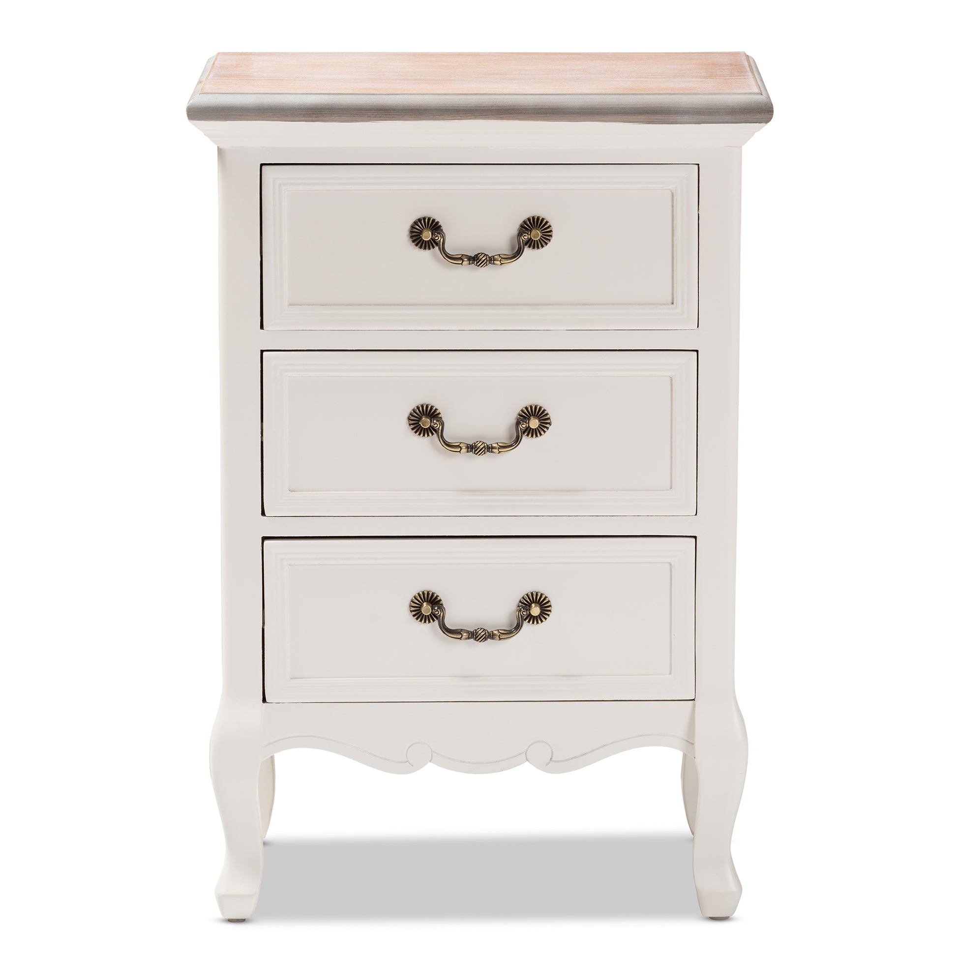 Baxton Studio Capucine Antique French Country Cottage Two Tone Natural Whitewashed Oak and White Finished Wood 3-Drawer End Table | Cabinets | Modishstore - 6