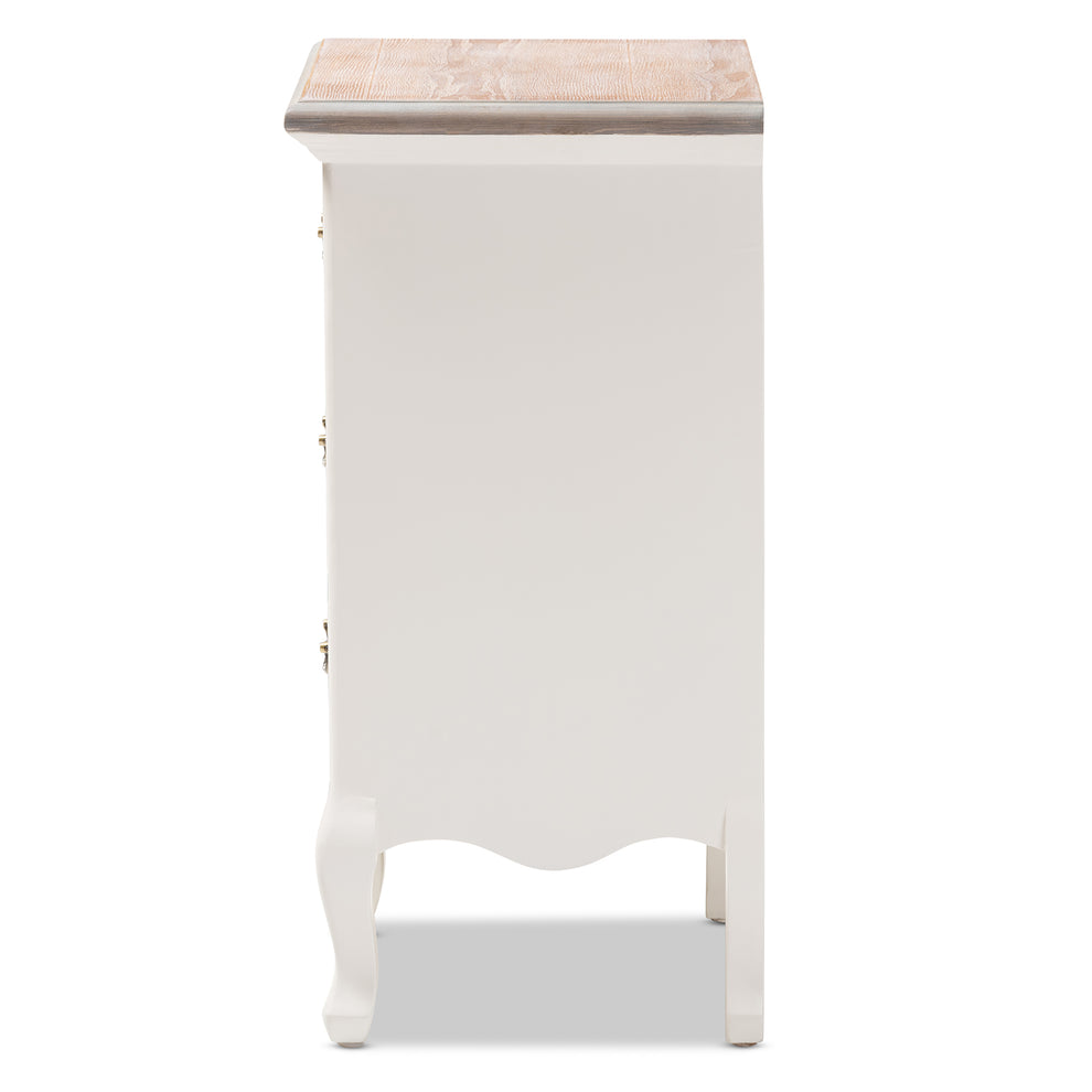Baxton Studio Capucine Antique French Country Cottage Two Tone Natural Whitewashed Oak and White Finished Wood 3-Drawer End Table | Cabinets | Modishstore - 7