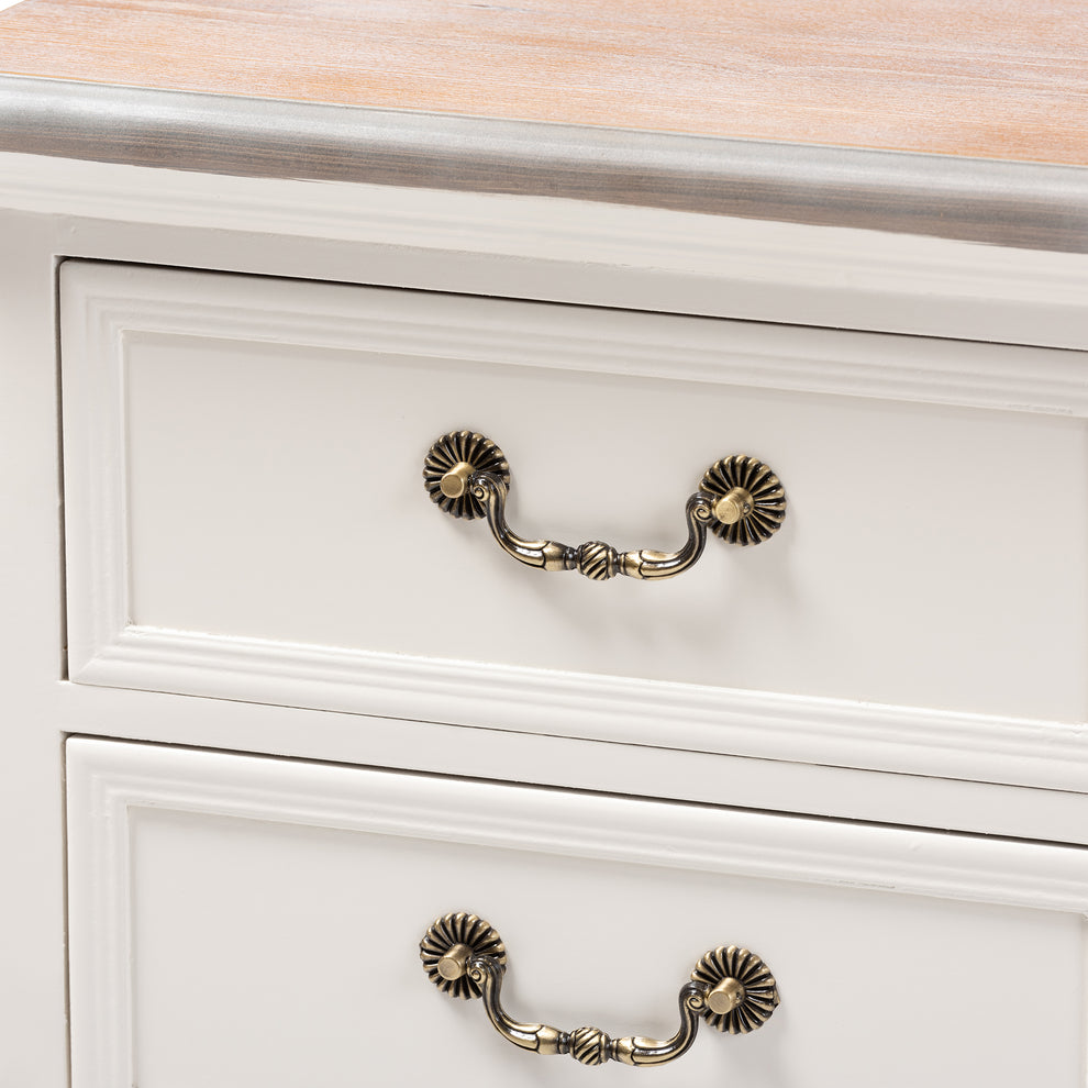 Baxton Studio Capucine Antique French Country Cottage Two Tone Natural Whitewashed Oak and White Finished Wood 3-Drawer End Table | Cabinets | Modishstore - 9
