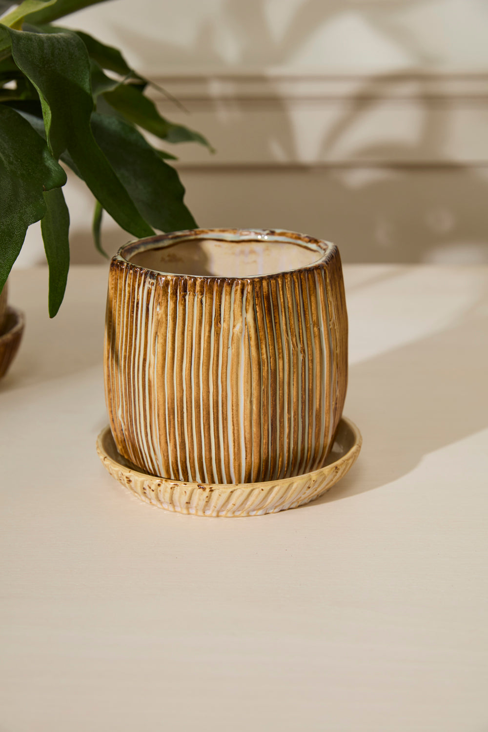 Carved Pot with Saucer Set of 2 By Accent Decor | Planters, Troughs & Cachepots | Modishstore - 4