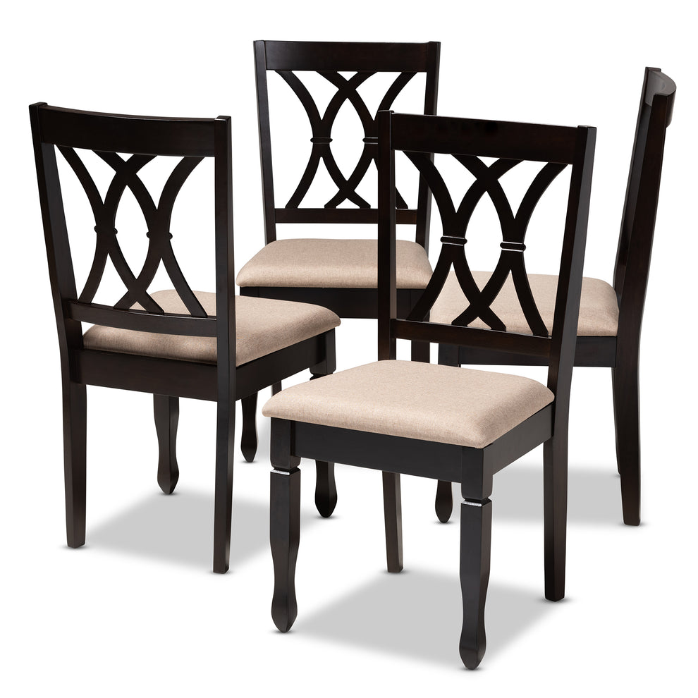 Baxton Studio Reneau Modern and Contemporary Sand Fabric Upholstered Espresso Brown Finished Wood Dining Chair Set of 4 | Dining Chairs | Modishstore - 2