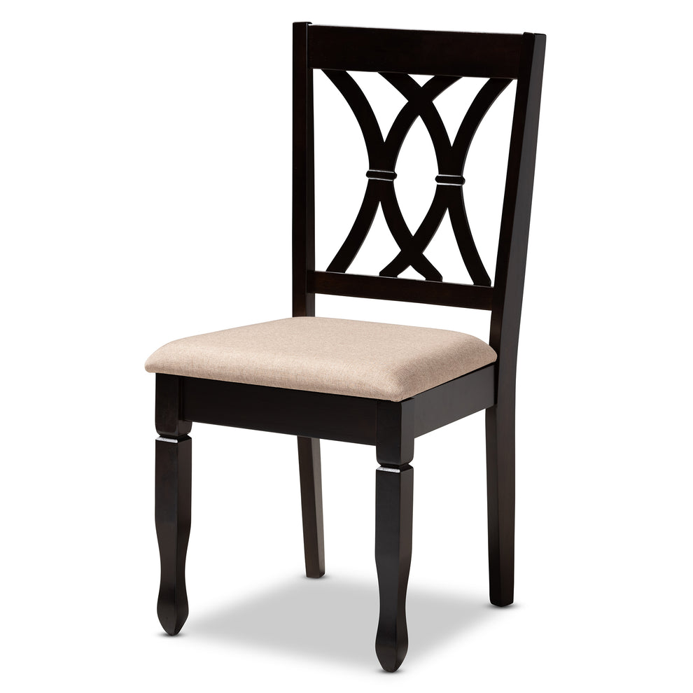 Baxton Studio Reneau Modern and Contemporary Sand Fabric Upholstered Espresso Brown Finished Wood Dining Chair Set of 4 | Dining Chairs | Modishstore - 3