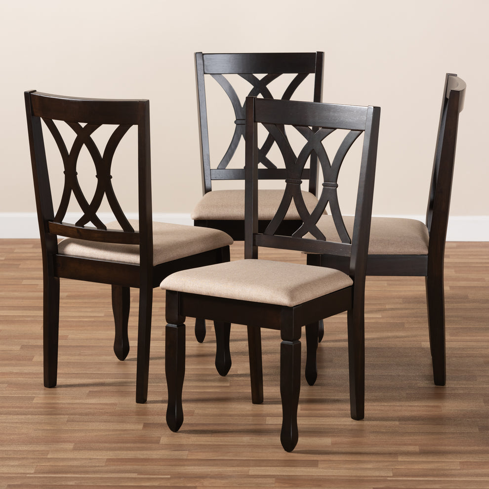 Baxton Studio Reneau Modern and Contemporary Sand Fabric Upholstered Espresso Brown Finished Wood Dining Chair Set of 4 | Dining Chairs | Modishstore - 6