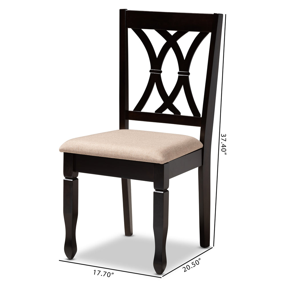 Baxton Studio Reneau Modern and Contemporary Sand Fabric Upholstered Espresso Brown Finished Wood Dining Chair Set of 4 | Dining Chairs | Modishstore - 7