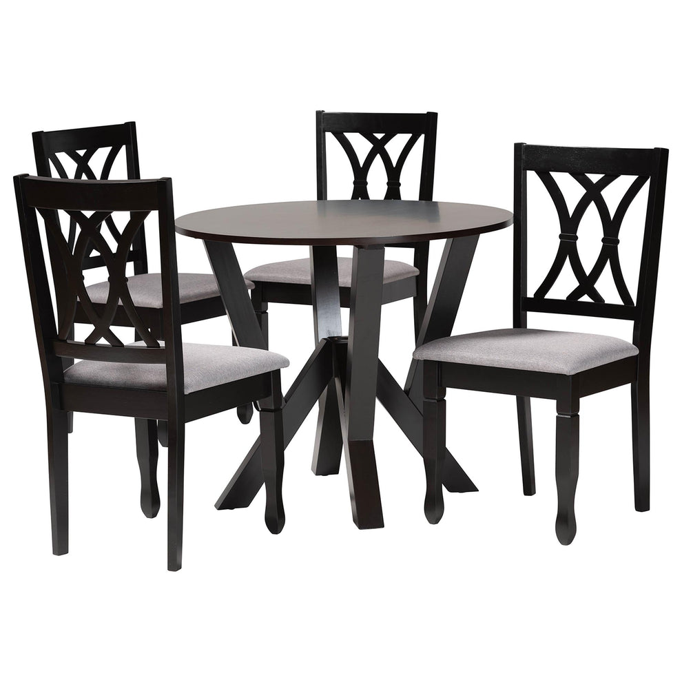 Baxton Studio Irene Modern Grey Fabric and Dark Brown Finished Wood 5-Piece Dining Set | Dining Sets | Modishstore - 4