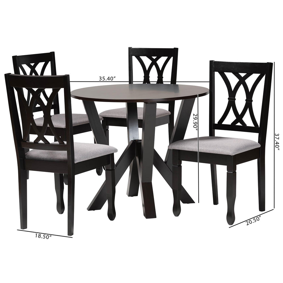 Baxton Studio Irene Modern Grey Fabric and Dark Brown Finished Wood 5-Piece Dining Set | Dining Sets | Modishstore - 3