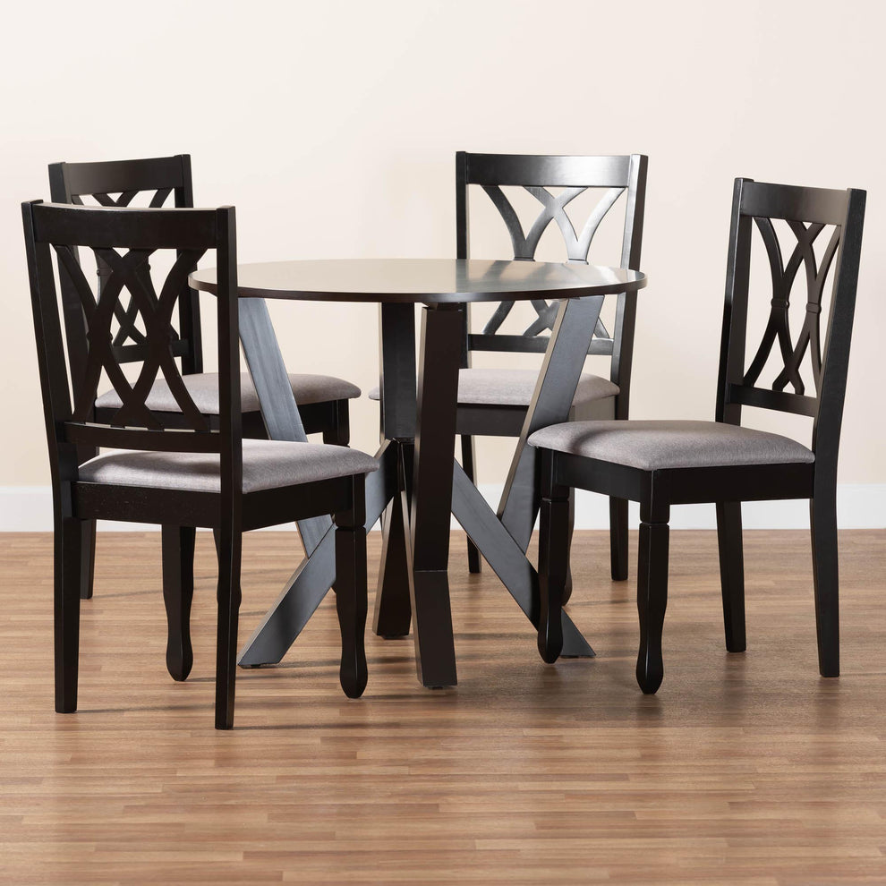 Baxton Studio Irene Modern Grey Fabric and Dark Brown Finished Wood 5-Piece Dining Set | Dining Sets | Modishstore - 2