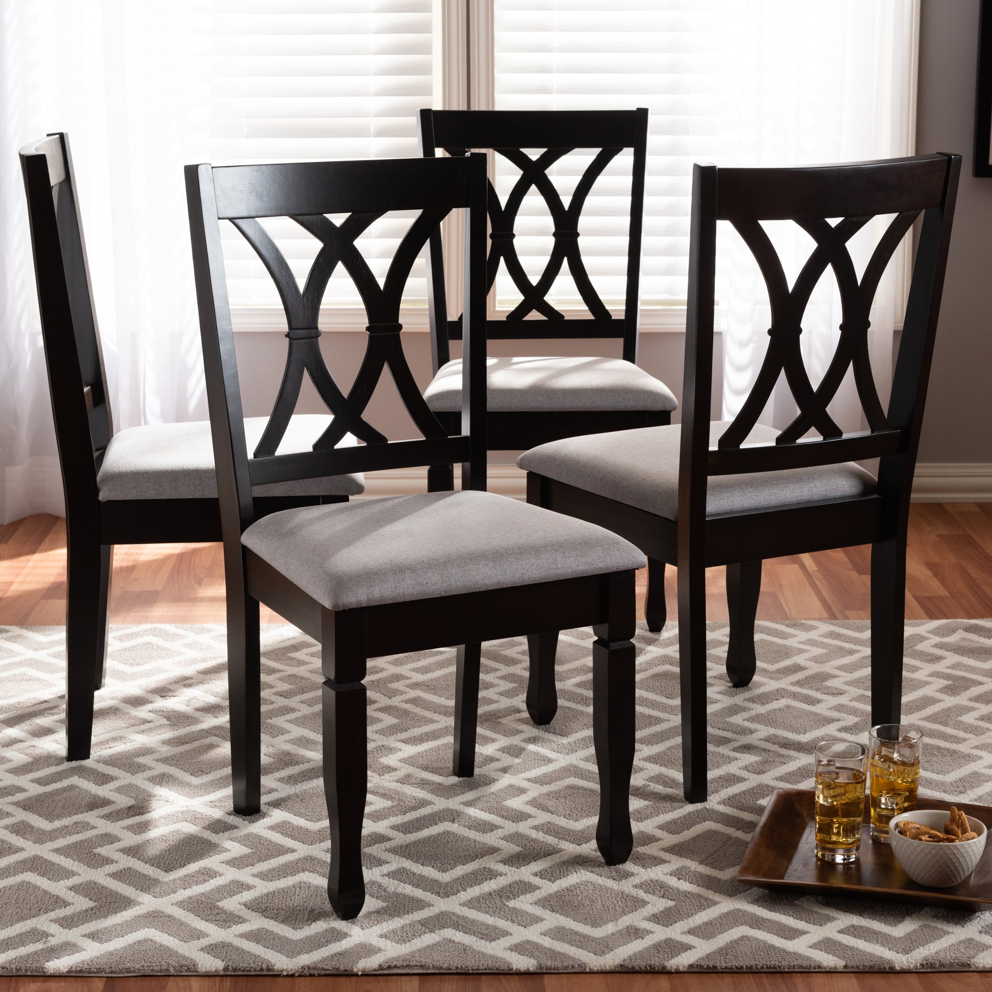 Baxton Studio Reneau Modern and Contemporary Sand Fabric Upholstered Espresso Brown Finished Wood Dining Chair Set of 4 | Dining Chairs | Modishstore - 8
