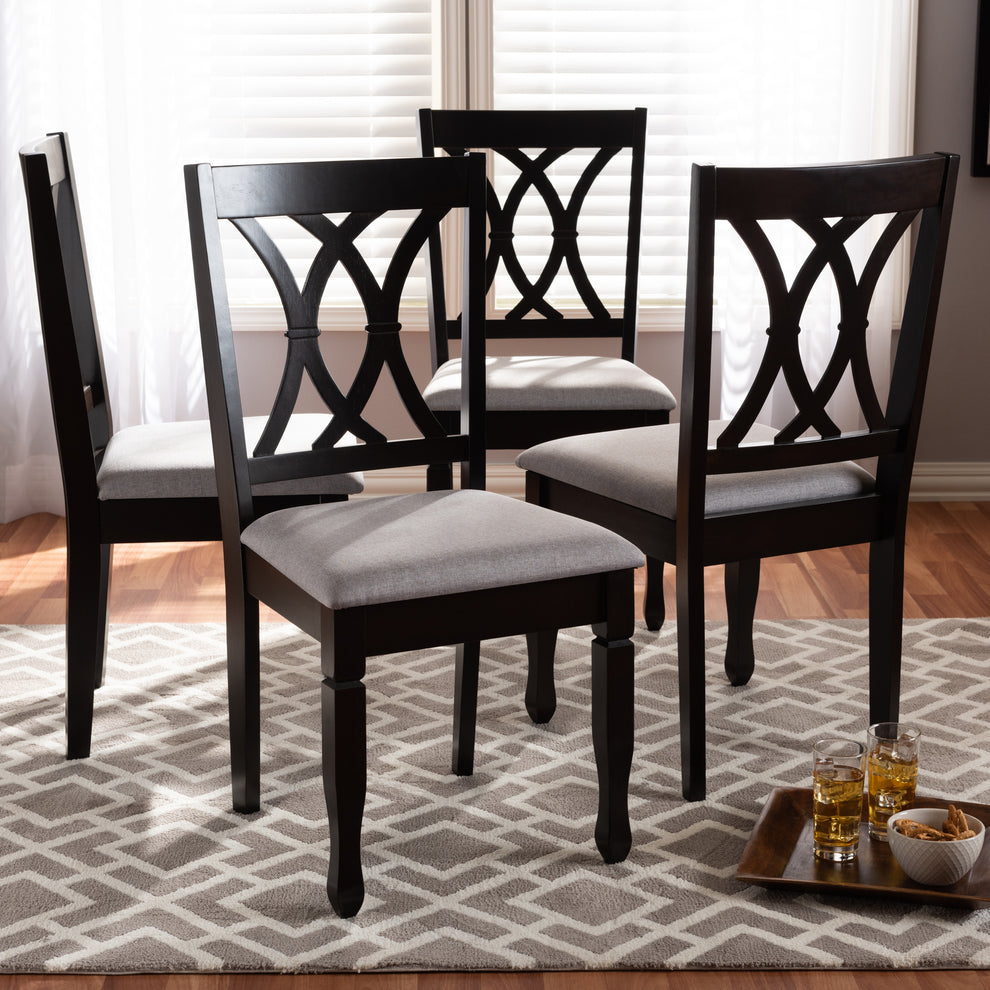 Baxton Studio Reneau Modern and Contemporary Sand Fabric Upholstered Espresso Brown Finished Wood Dining Chair Set of 4 | Dining Chairs | Modishstore - 8
