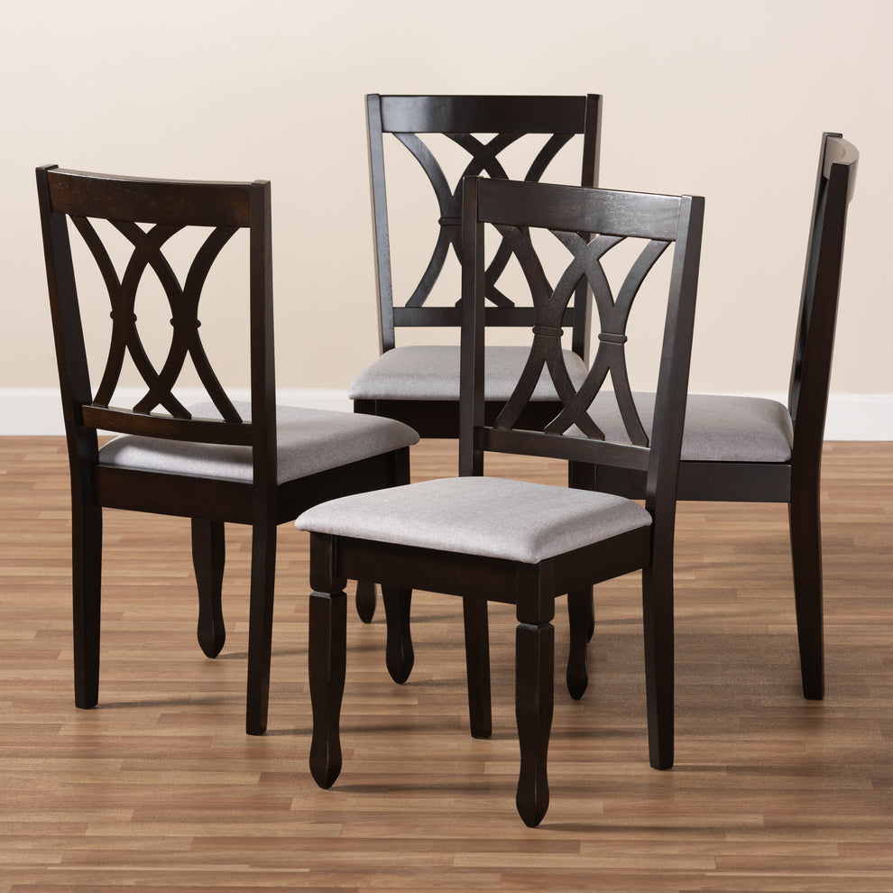 Baxton Studio Reneau Modern and Contemporary Sand Fabric Upholstered Espresso Brown Finished Wood Dining Chair Set of 4 | Dining Chairs | Modishstore - 13