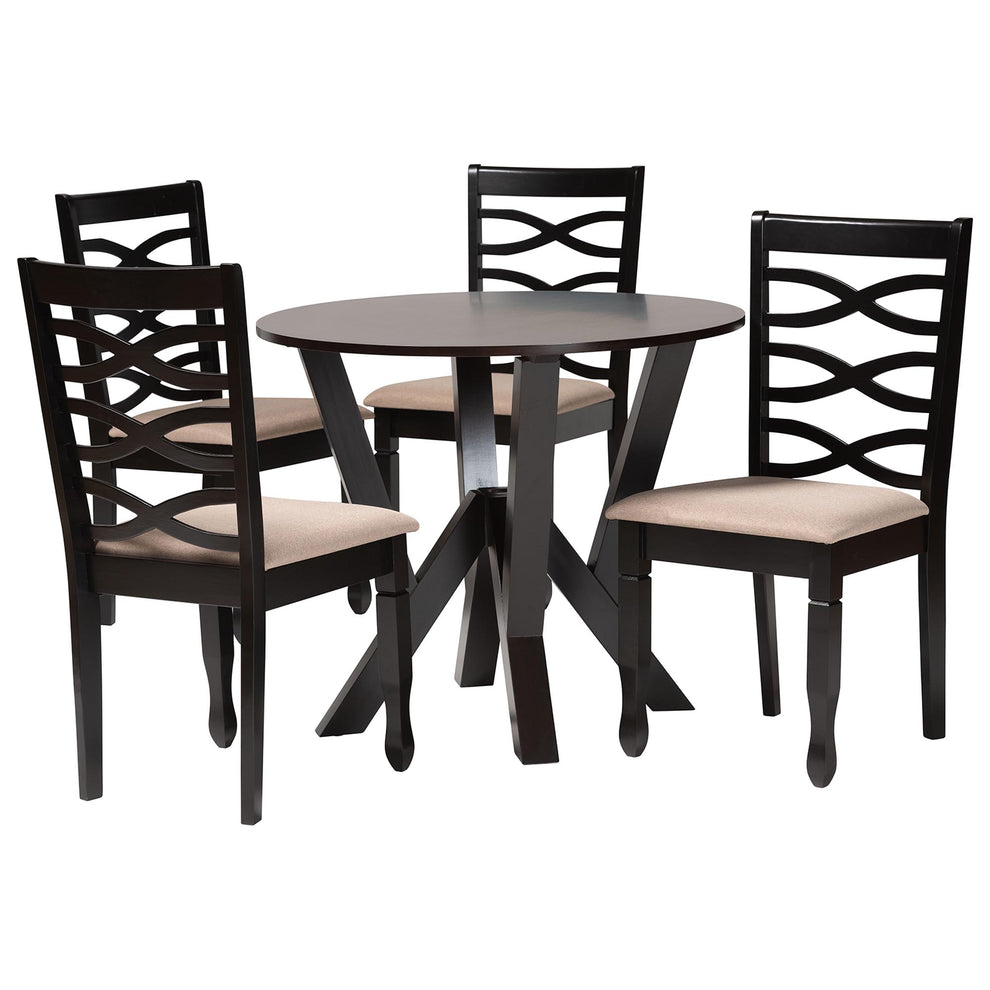 Baxton Studio Ariane Modern Sand Fabric and Dark Brown Finished Wood 5-Piece Dining Set | Dining Sets | Modishstore - 4