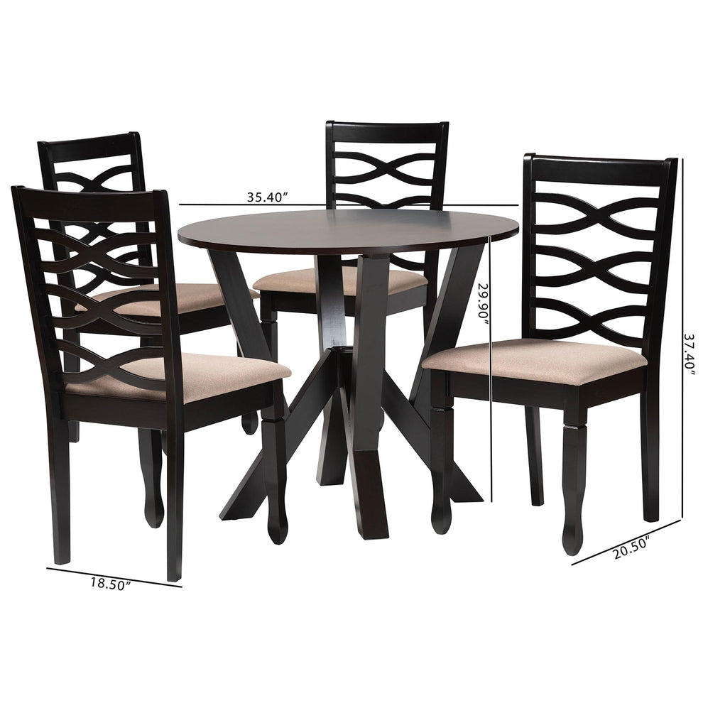 Baxton Studio Ariane Modern Sand Fabric and Dark Brown Finished Wood 5-Piece Dining Set | Dining Sets | Modishstore - 3