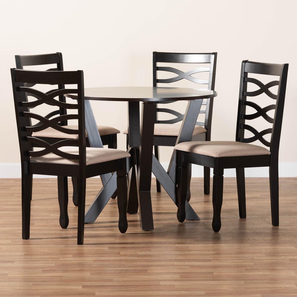 Baxton Studio Ariane Modern Sand Fabric and Dark Brown Finished Wood 5-Piece Dining Set | Dining Sets | Modishstore - 2
