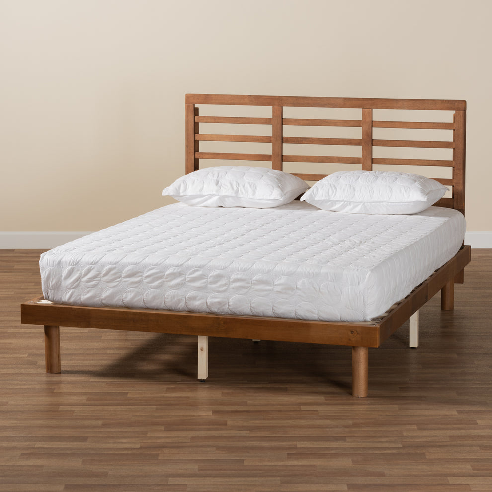 Baxton Studio Lucine Mid-Century Modern Ash Walnut Finished Wood Queen Size Platform Bed | Beds | Modishstore - 7