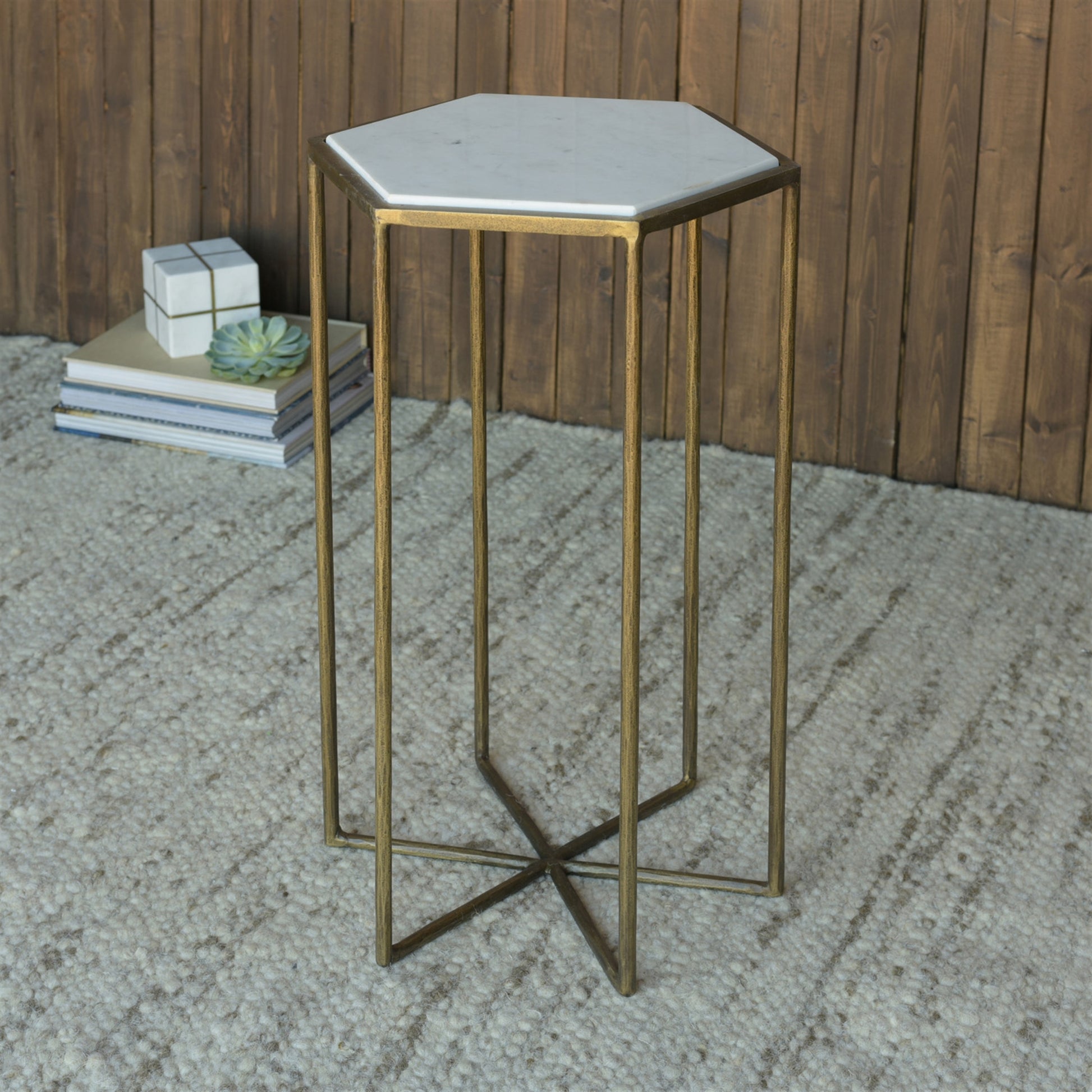 Apex Side Table, Brass & White Marble By HomArt | Side Tables | Modishstore - 5