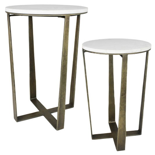 Shelton Side Tables, Brass & Marble - Set of 2 By HomArt | Side Tables | Modishstore - 1
