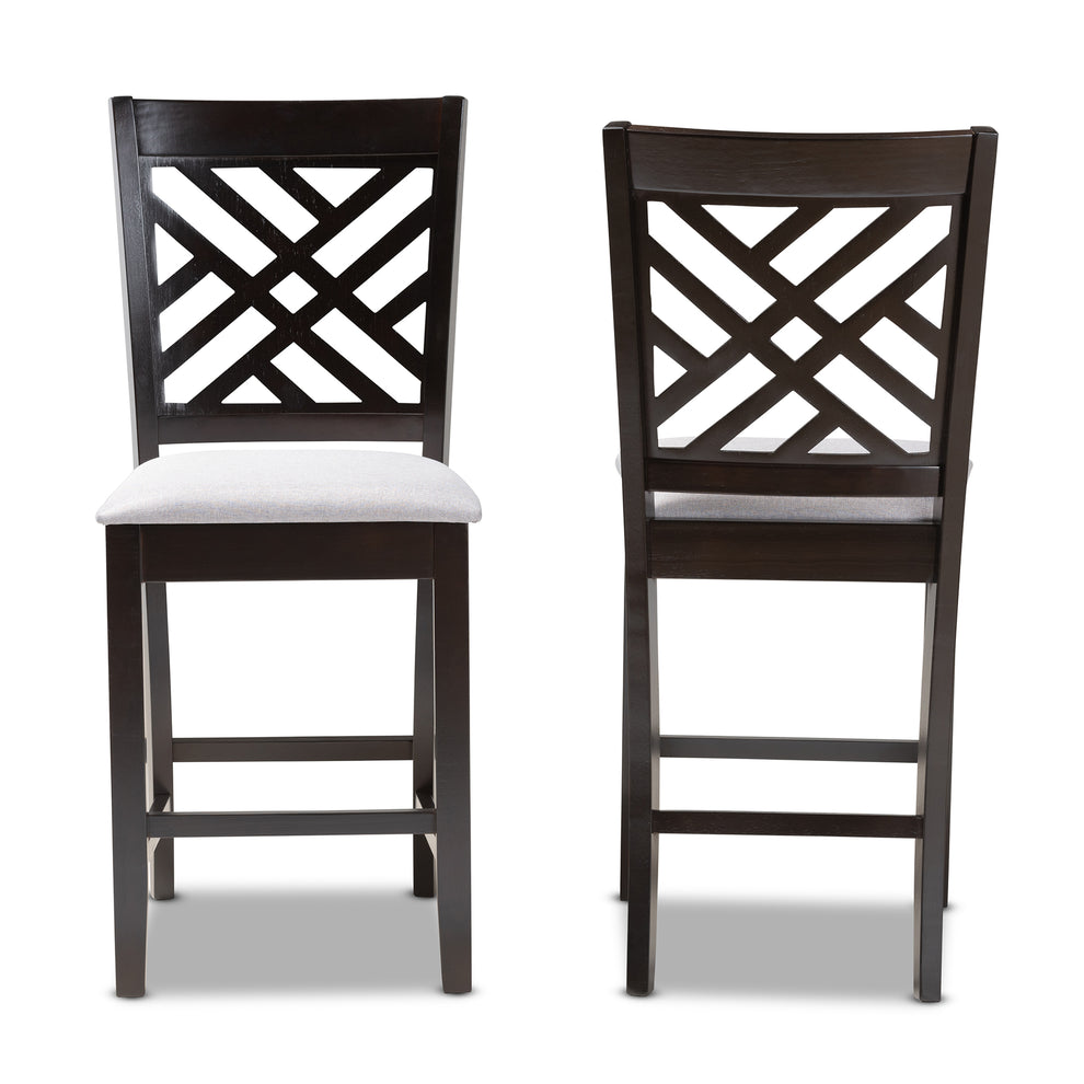 Baxton Studio Caron Modern and Contemporary Gray Fabric Upholstered Espresso Brown Finished Wood Counter Height Pub Chair Set of 2 | Counter Stools | Modishstore - 3