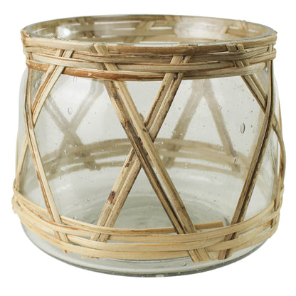 Cairo Hurricane, Glass & Rattan - Small Set Of 4 By HomArt | Candle Holders | Modishstore