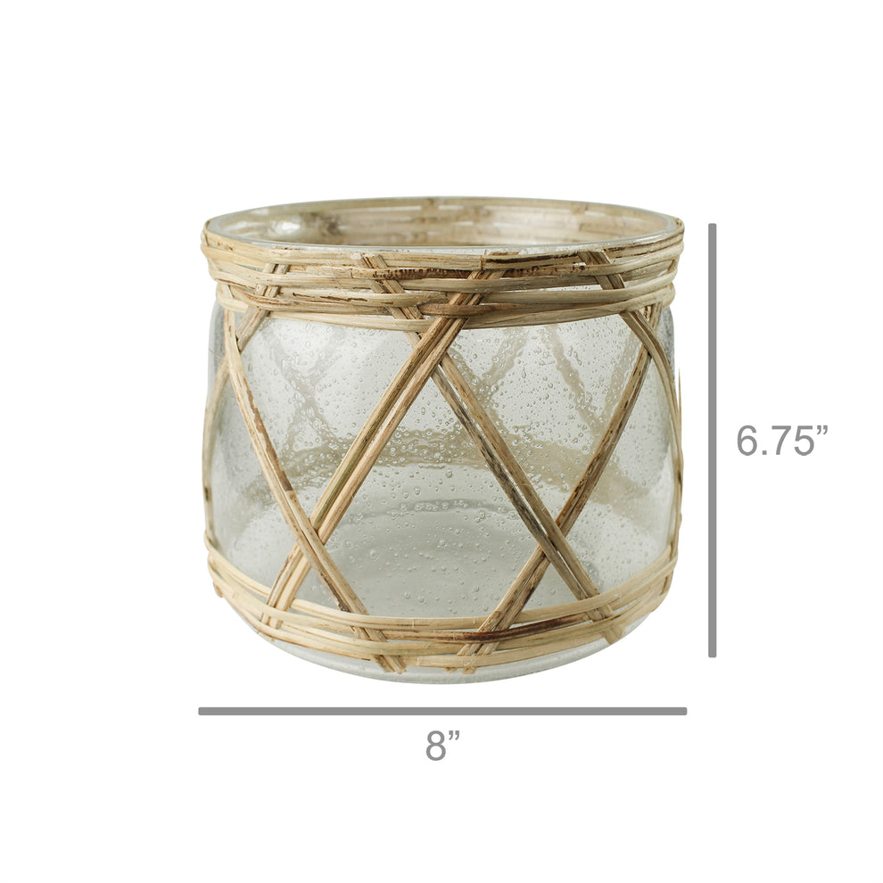 Cairo Hurricane, Glass & Rattan - Small Set Of 4 By HomArt | Candle Holders | Modishstore - 4