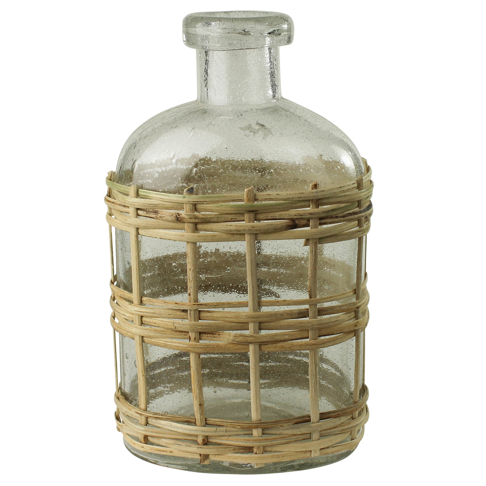 Cairo Bottle, Glass & Rattan - Small Set Of 4 By HomArt | Bottles & Jugs | Modishstore