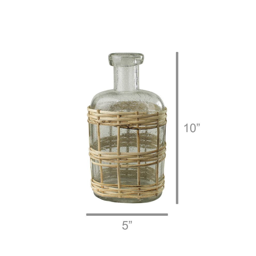 Cairo Bottle, Glass & Rattan - Small Set Of 4 By HomArt | Bottles & Jugs | Modishstore - 4