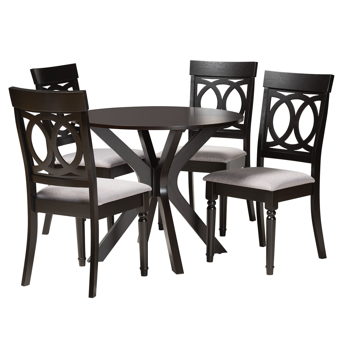 Baxton Studio Jessie Modern Grey Fabric and Dark Brown Finished Wood 5-Piece Dining Set | Dining Sets | Modishstore - 4