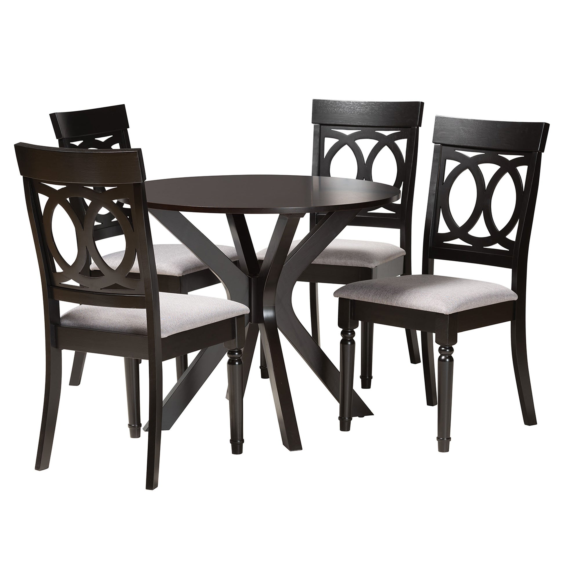 Baxton Studio Jessie Modern Grey Fabric and Dark Brown Finished Wood 5-Piece Dining Set | Dining Sets | Modishstore - 4