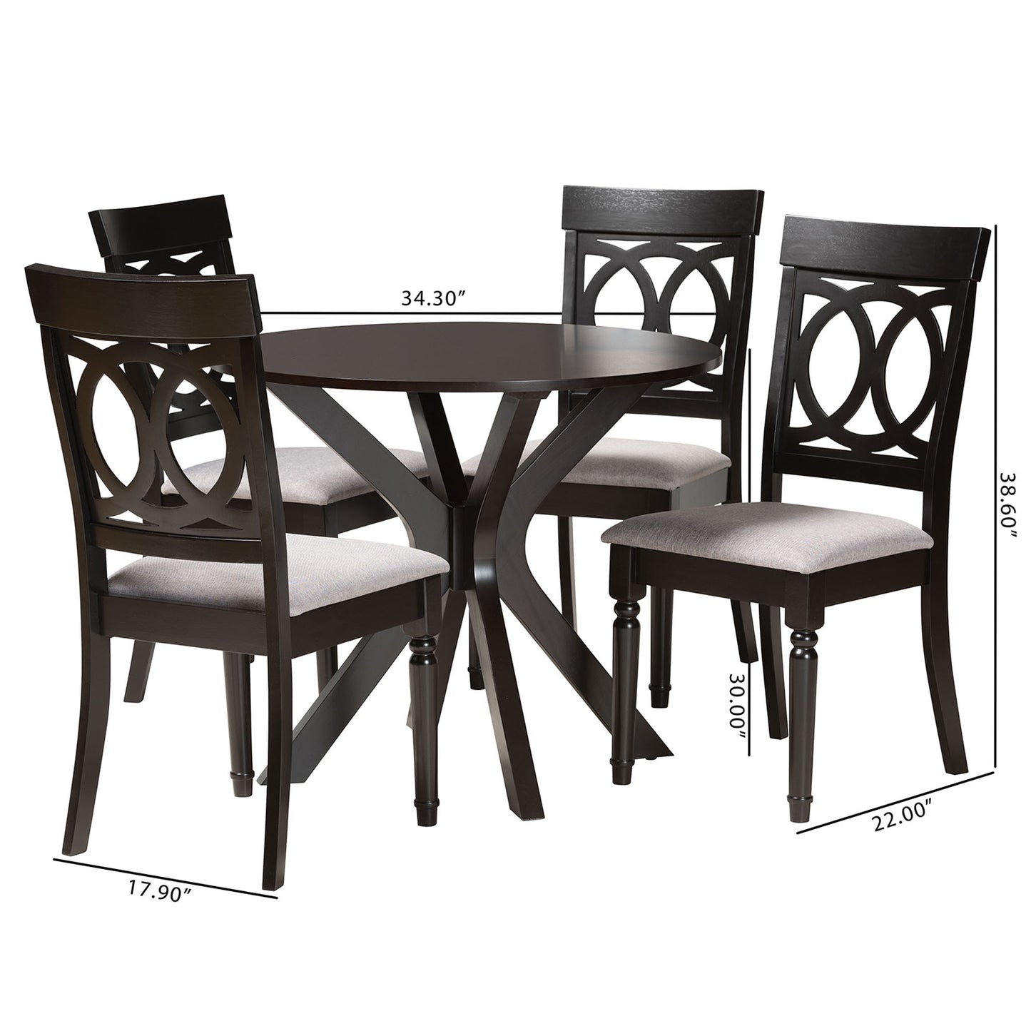 Baxton Studio Jessie Modern Grey Fabric and Dark Brown Finished Wood 5-Piece Dining Set | Dining Sets | Modishstore - 3