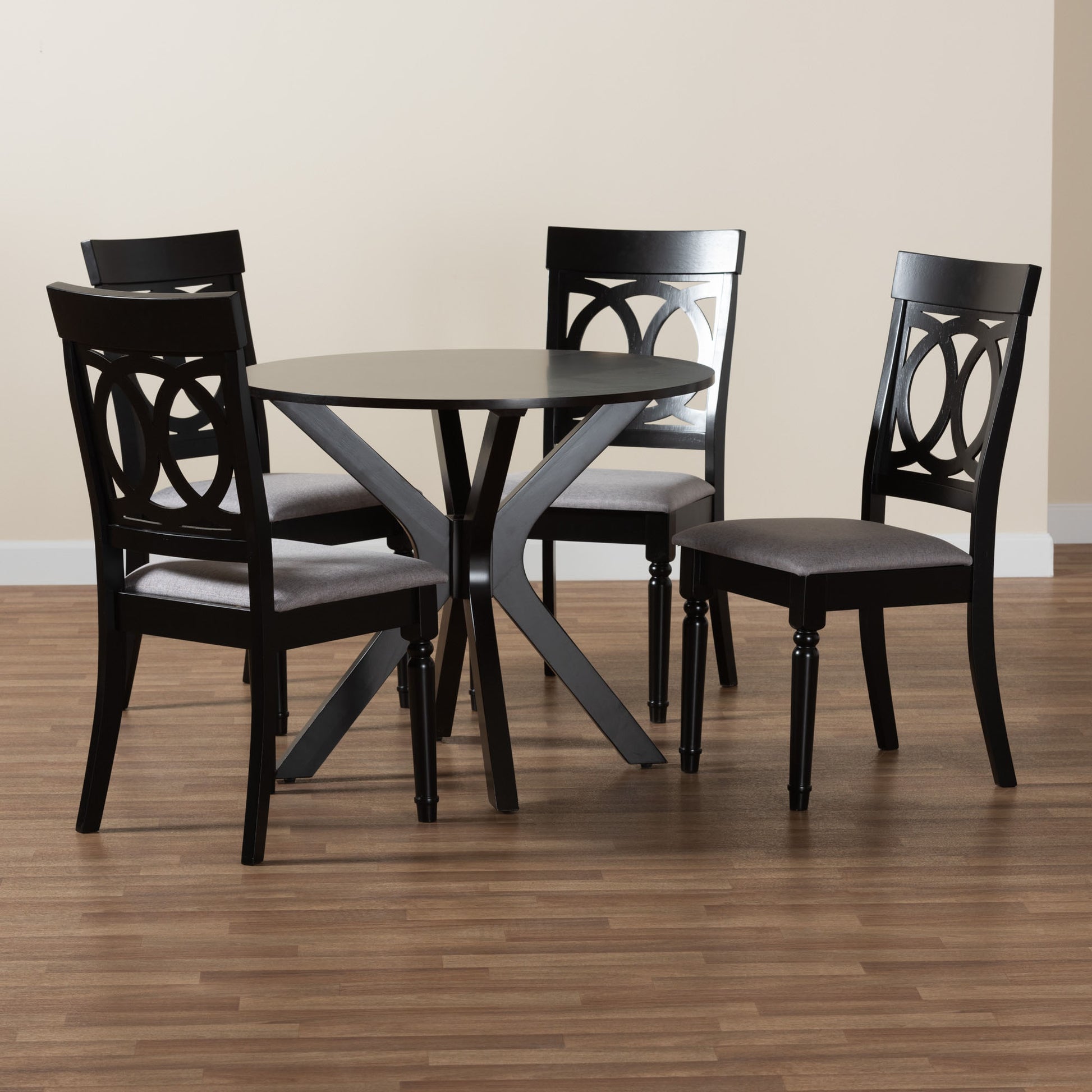 Baxton Studio Jessie Modern Grey Fabric and Dark Brown Finished Wood 5-Piece Dining Set | Dining Sets | Modishstore - 2