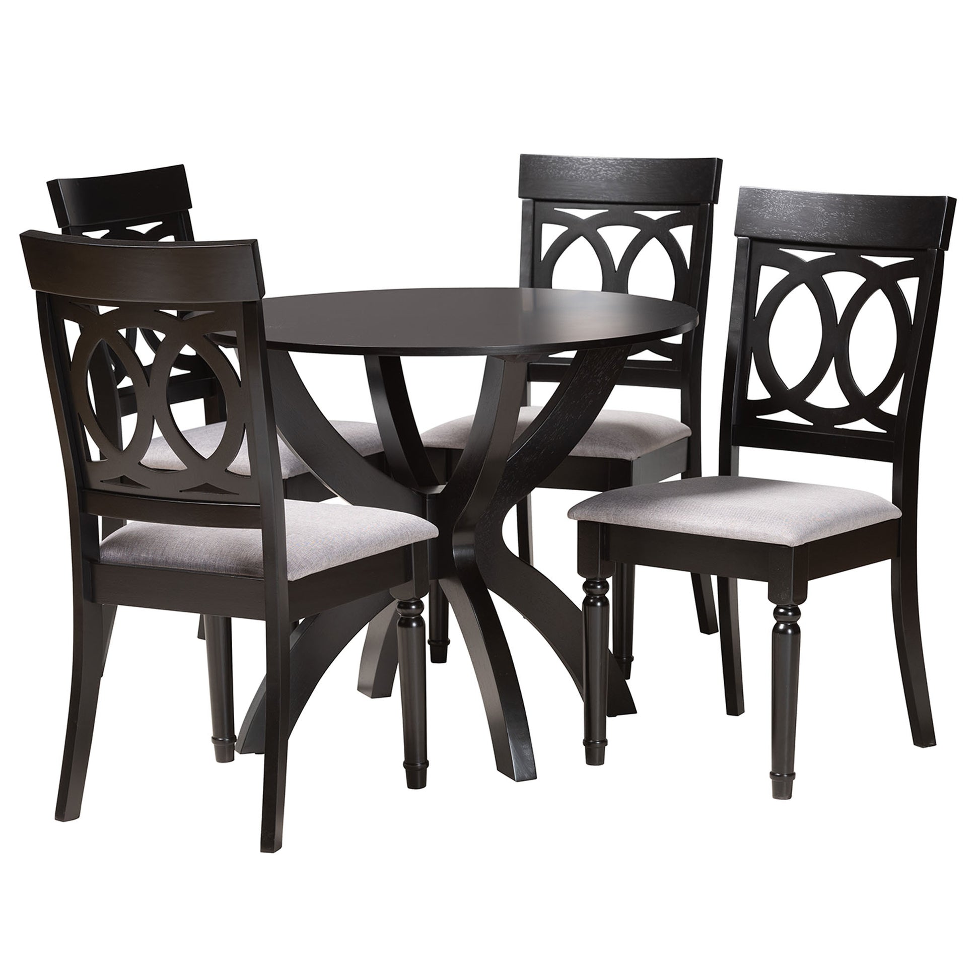 Baxton Studio Velia Modern Grey Fabric and Dark Brown Finished Wood 5-Piece Dining Set | Dining Sets | Modishstore - 4