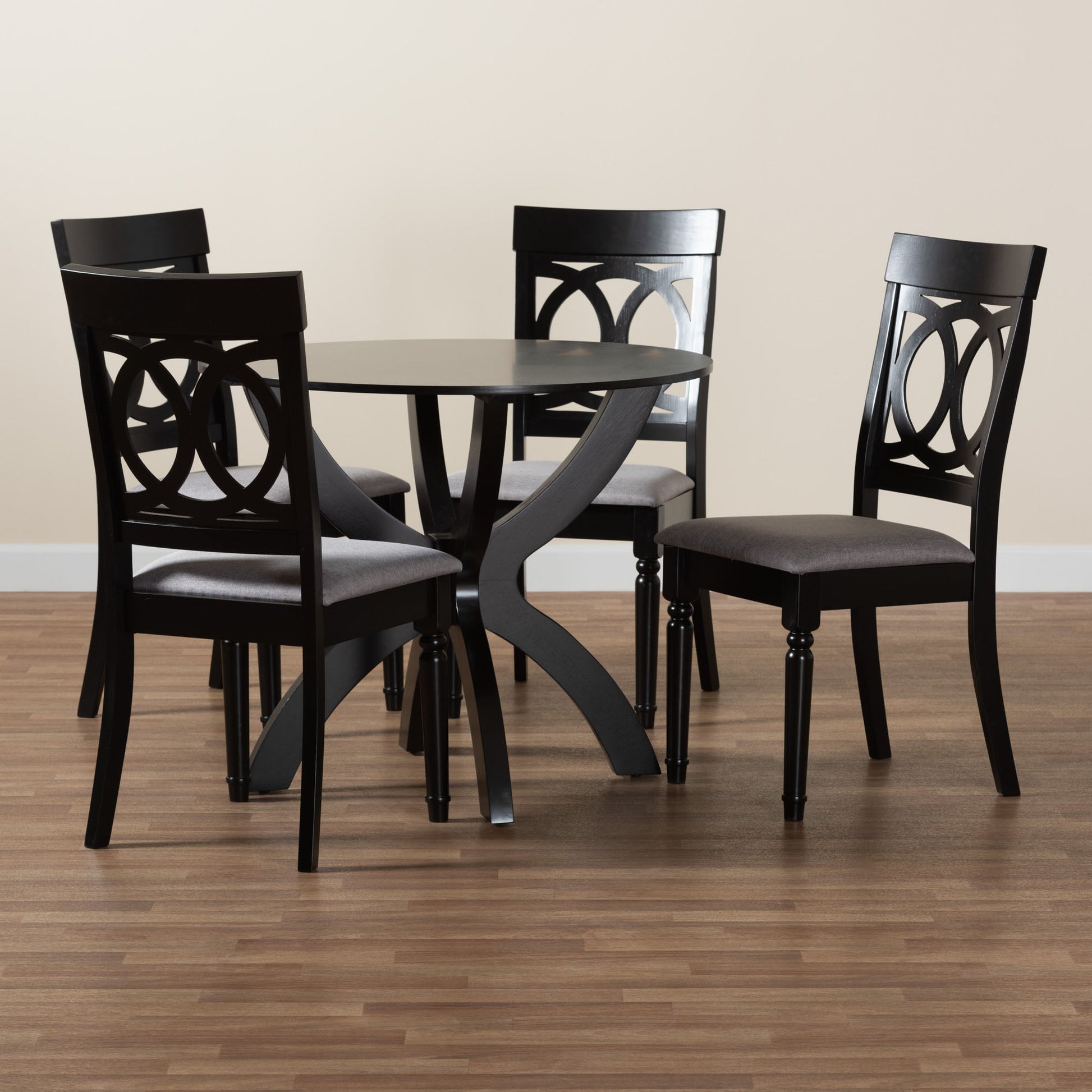 Baxton Studio Velia Modern Grey Fabric and Dark Brown Finished Wood 5-Piece Dining Set | Dining Sets | Modishstore - 2