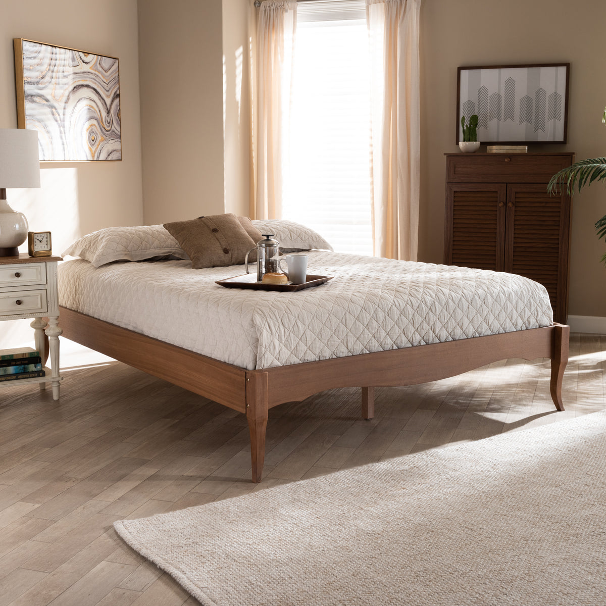 Baxton Studio Marieke Vintage French Inspired Ash Wanut Finished King Size Wood Bed Frame | Beds | Modishstore