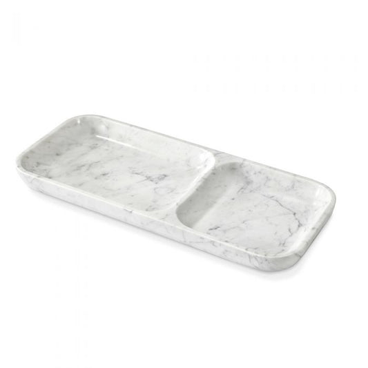 Alia Dual Section Tray - Carrara White By Interlude Home | Trays | Modishstore