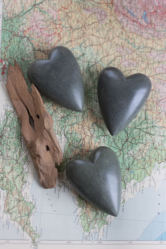 Hand-Carved Stone Hearts - Grey (Min 2) Set Of 6 By Kalalou | Ornaments | Modishstore