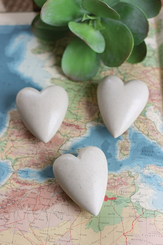 Set Of Six Hand Carved Stone Hearts-White (Min 2) By Kalalou