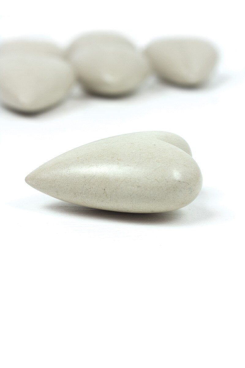 Set Of Six Hand Carved Stone Hearts-White (Min 2) By Kalalou