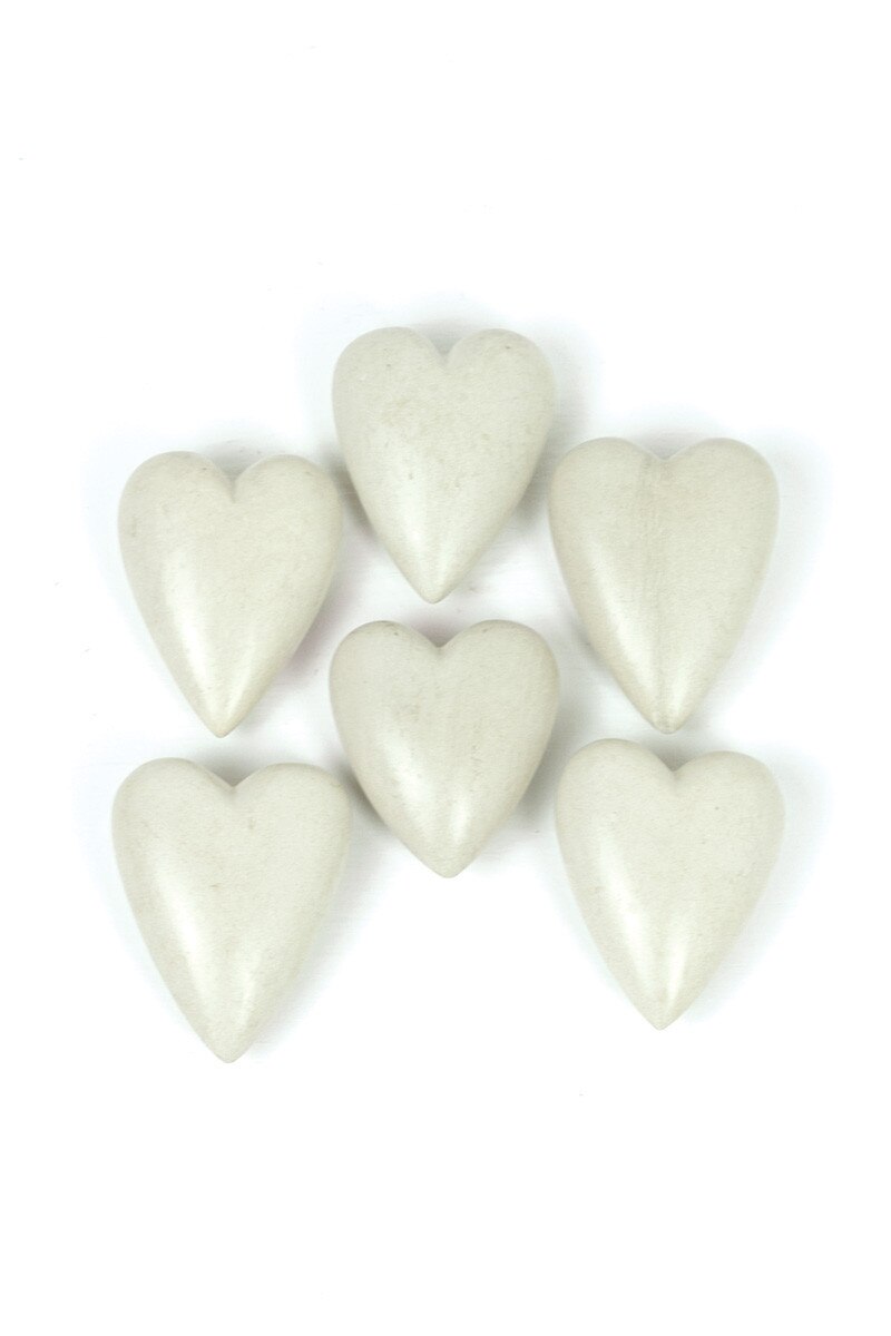 Set Of Six Hand Carved Stone Hearts-White (Min 2) By Kalalou