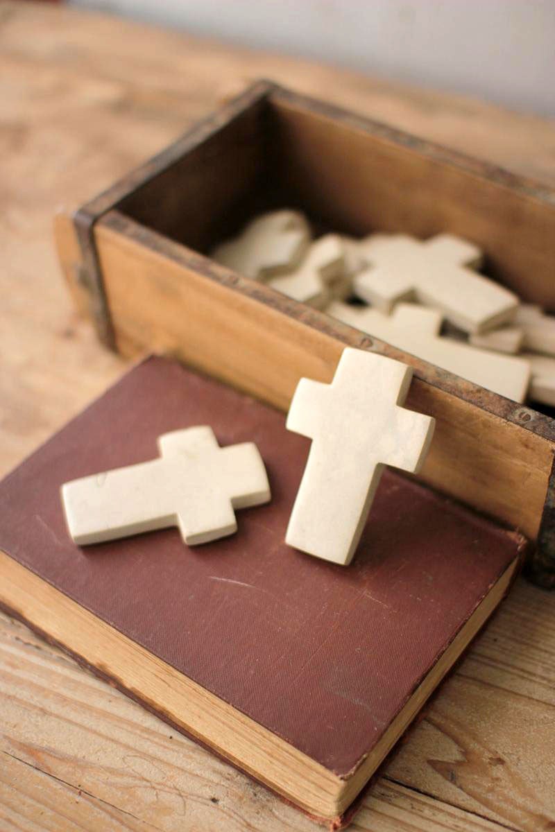 Hand Carved Stone Crosses - White (Min 2) By Kalalou | Ornaments | Modishstore