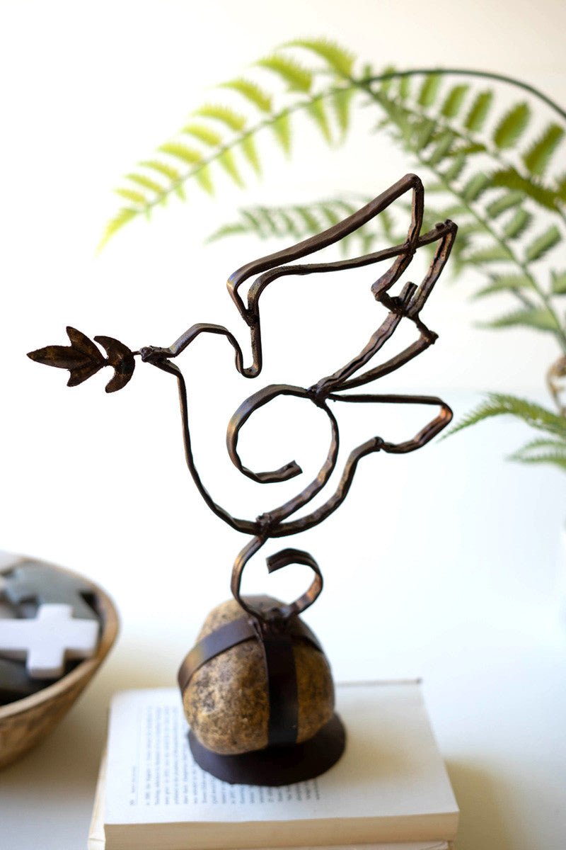 Sister Clara Metal Peace Dove On Caged Rock Base By Kalalou | Sculptures | Modishstore