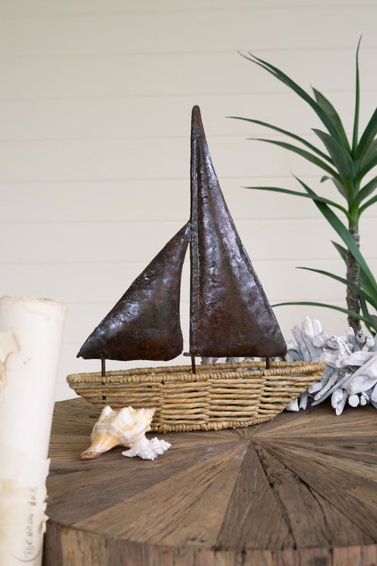 Seagrass Boat With Hand Hammered Metal Sails (Min 2) By Kalalou