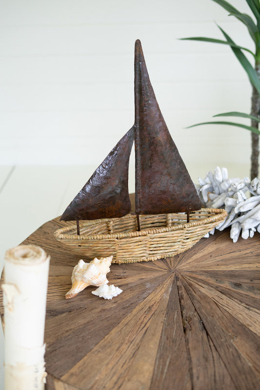 Seagrass Boat With Hand Hammered Metal Sails By Kalalou | Home Accents | Modishstore