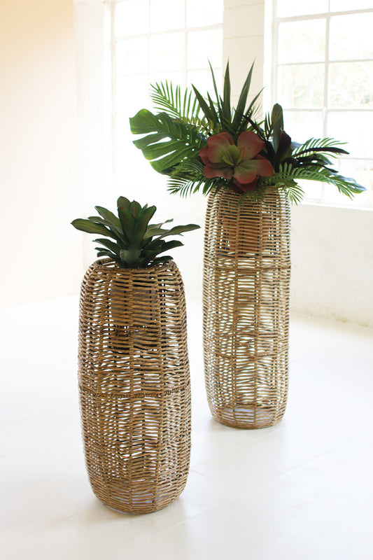 Woven Seagrass Barrel Planters Set Of 2 By Kalalou | Planters, Troughs & Cachepots | Modishstore