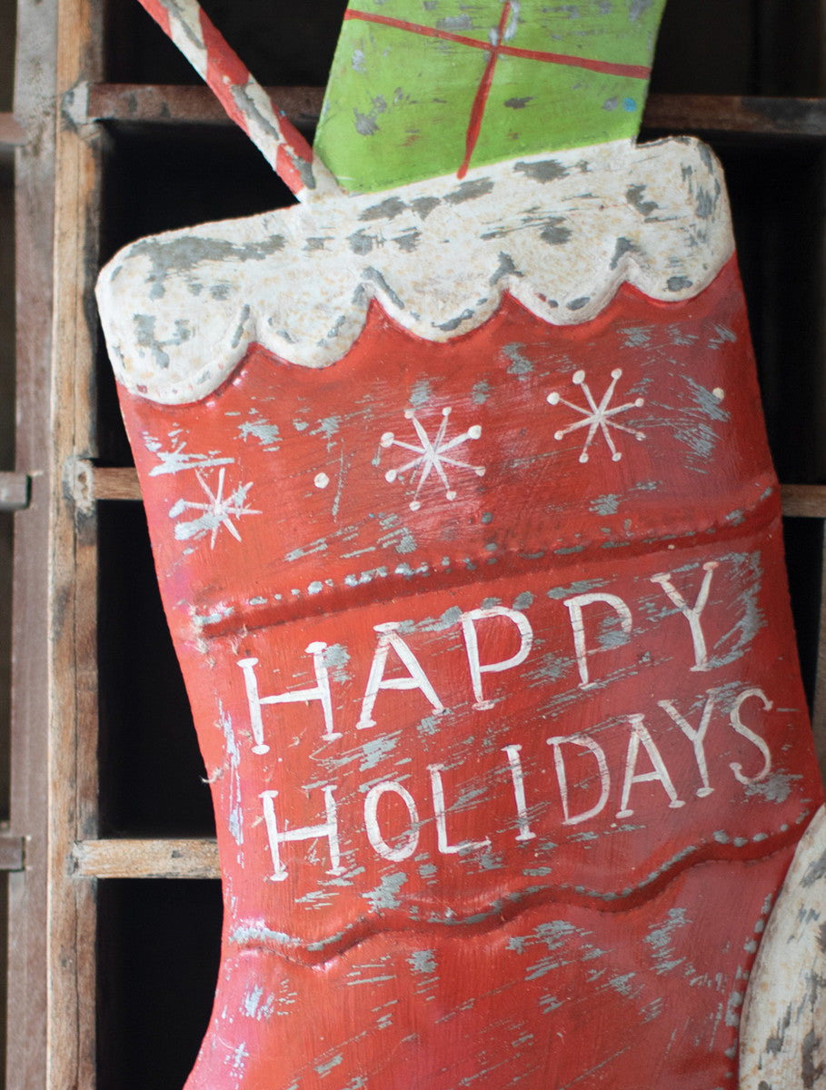 Hand Hammered Painted Holiday Stocking By Kalalou | Wall Art | Modishstore - 2