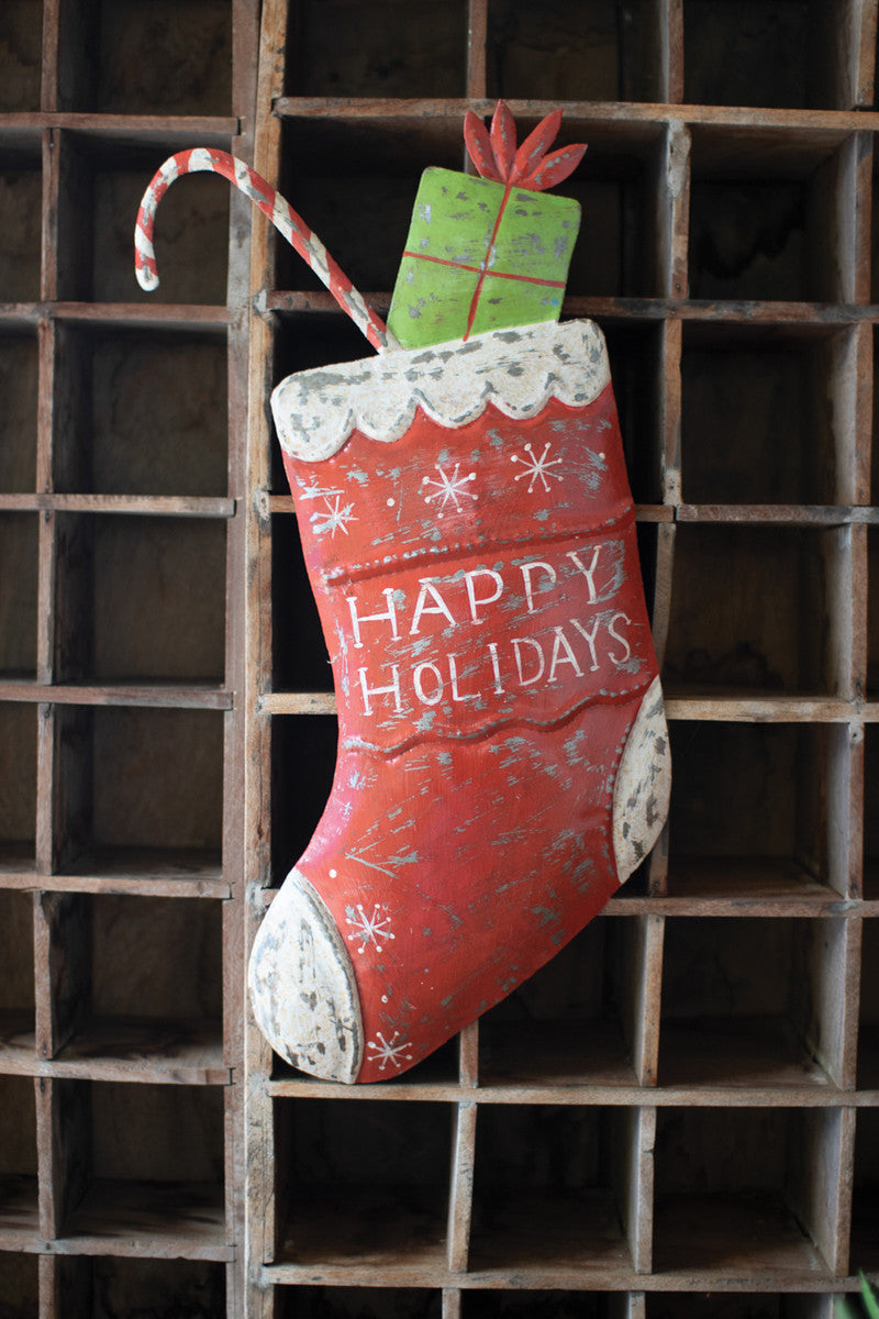 Hand Hammered Painted Holiday Stocking By Kalalou | Wall Art | Modishstore