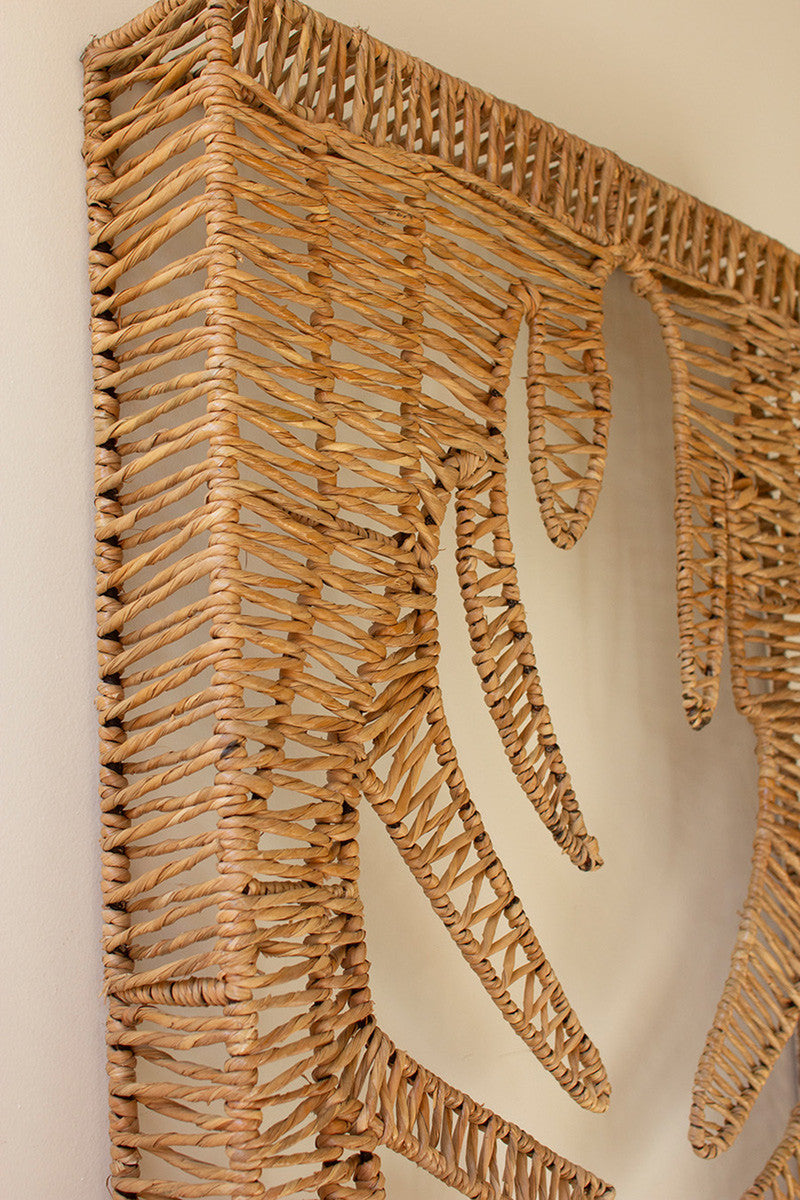 Woven Seagrass And Iron Leaf Wall Panel By Kalalou | Wall Decor | Modishstore - 3
